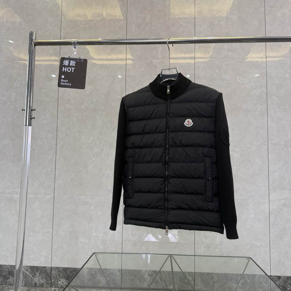 Moncler Black Knit Sleeve Hybrid Down Jacket Luxury Coat
